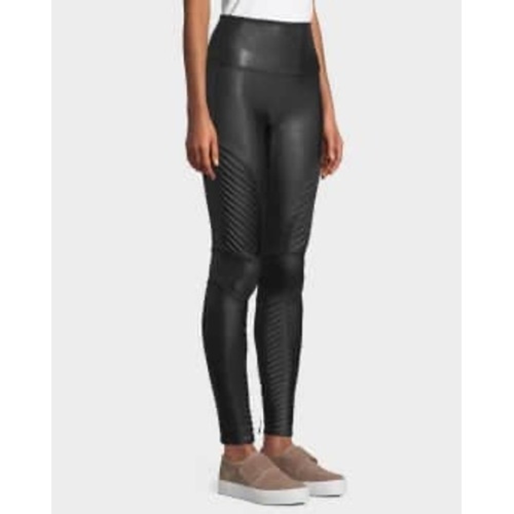 Spanx Faux Leather Moto Leggings Very Black High Rise Petite Medium M/M - Picture 14 of 15